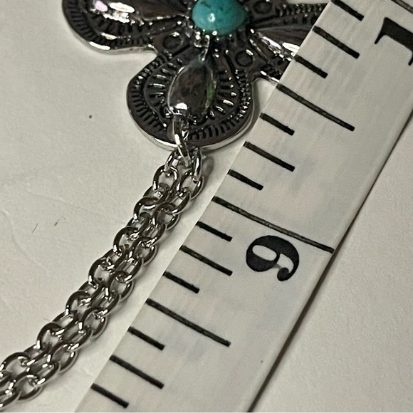 New Sterling Silver Handmade Natural Turquoise Religious Catholic Cross Necklace - Picture 11 of 14